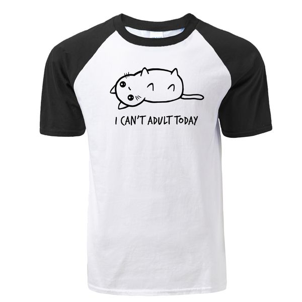 

funny cartoon cat i can't today letter print raglan t shirt men fashion summer new short sleeve tshirt sport hooded sweatshirt hoodie