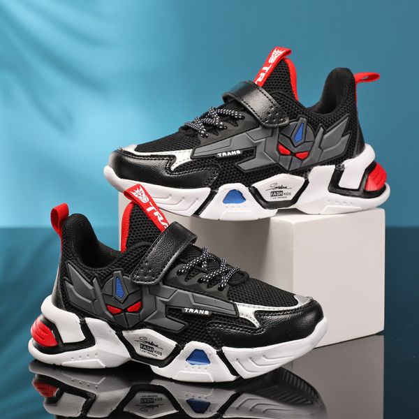 

new boys' fashion casual shoe children's sports middle school big boy running tennis shoes kdis, Black;red