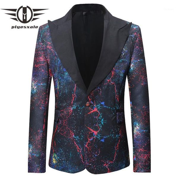 

plyesxale mens printed blazer jacket paisley galaxy floral pattern fancy blazer for men brand clothing prom stage costume q4561, White;black