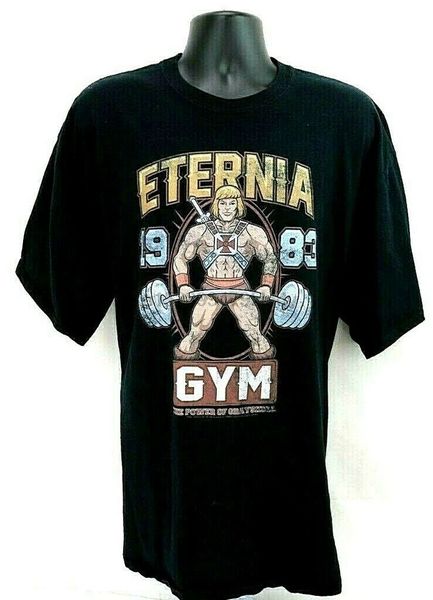 

he man eternia gym 1983 masters of the universe short sleeve black t-shirt sport hooded sweatshirt hoodie