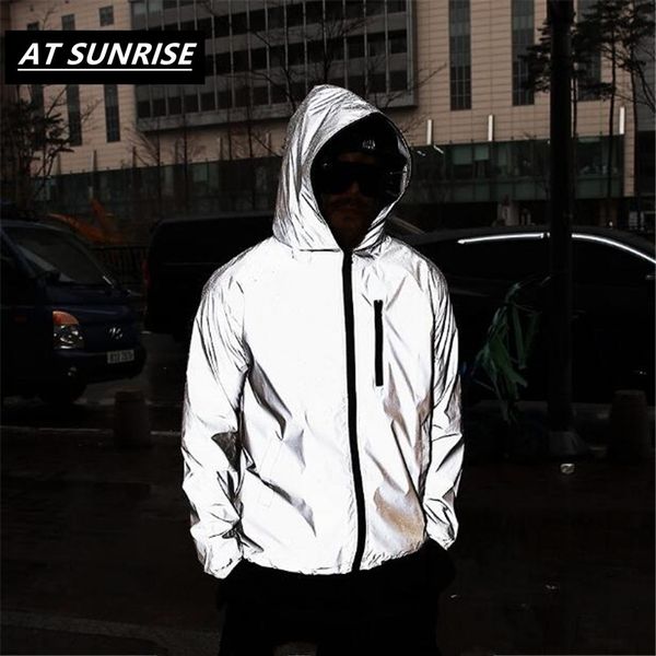 

men's 3m full reflective jacket light hoodies women jackets hip hop waterproof windbreaker hooded streetwear coats man 201103, Black;brown
