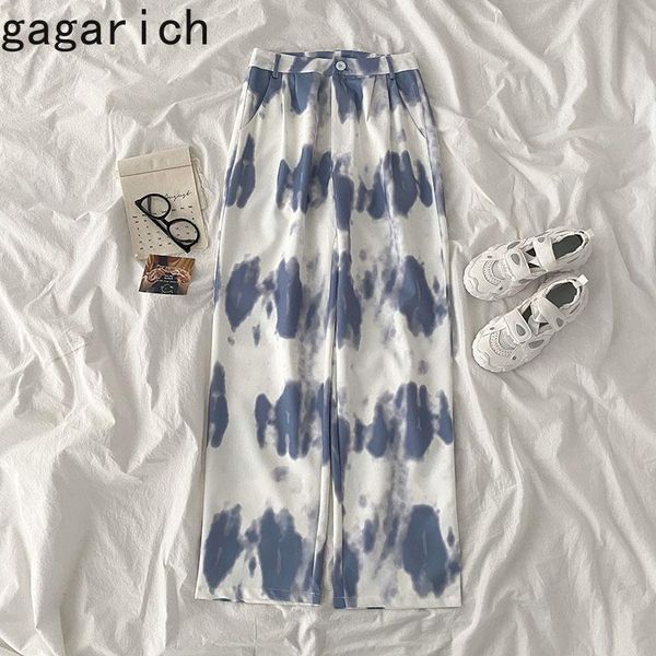 

women's pants & capris gagarich women 2021 spring autumn french elegant retro temperament ladies tie-dye print design high-waist wide-l, Black;white