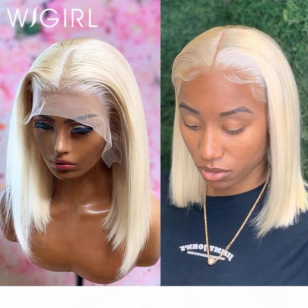 

13x4 hd transparent lace front human hair wig brazilian remy colored 613 short bob lace closure wig frontal for black women, Black;brown