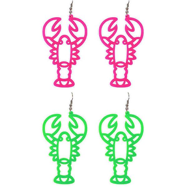New Creative Funny Neon Green Pink Lobster Orecchini pendenti per le donne Gamberi animali Orecchini pendenti lunghi Gioielli per feste di moda G220312
