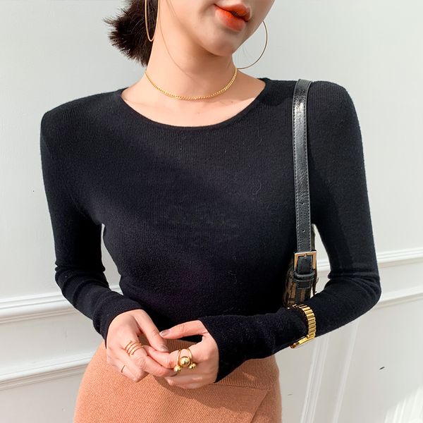 

2021 women's sweater 100% fine knitting sweaters spring new o-neck long female pullovers wool knitted clothes mqza, White;black