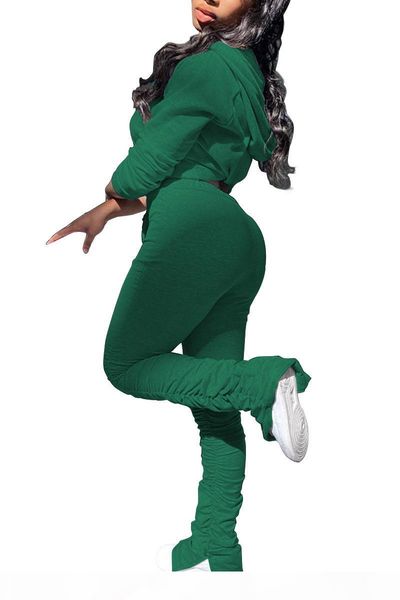 

autumn women solid tracksuits fashion stacked pants two pieces sets 2020 hooded zipper jacket and sweatpants two pieces long sleeves set, Gray