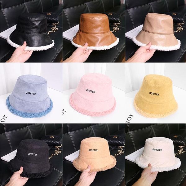 

wide brim hats fashion women hat winter artificial fur warm plush female cap faux bucket wool fisherman caps sunscreen panama lady, Blue;gray