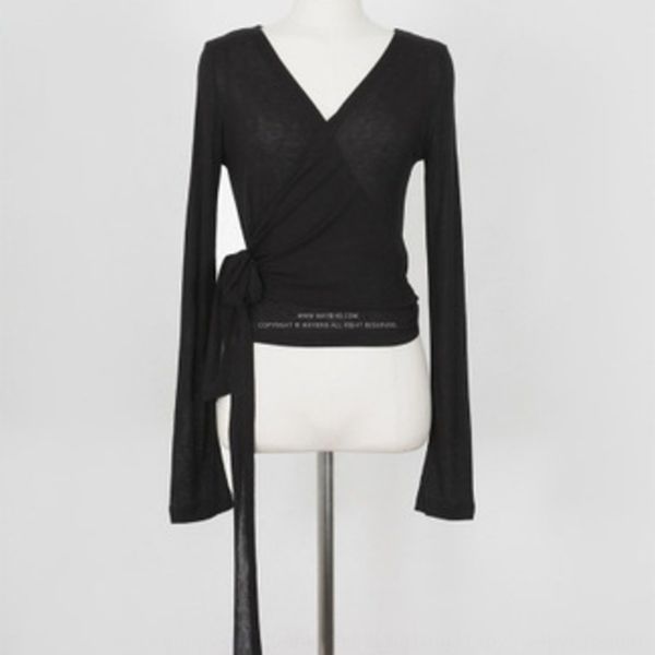 

korean 2020 summer and autumn new cross sling jacket coat v-neck waist-closed long-sleeved t-shirt women's one-piece strap thin, White