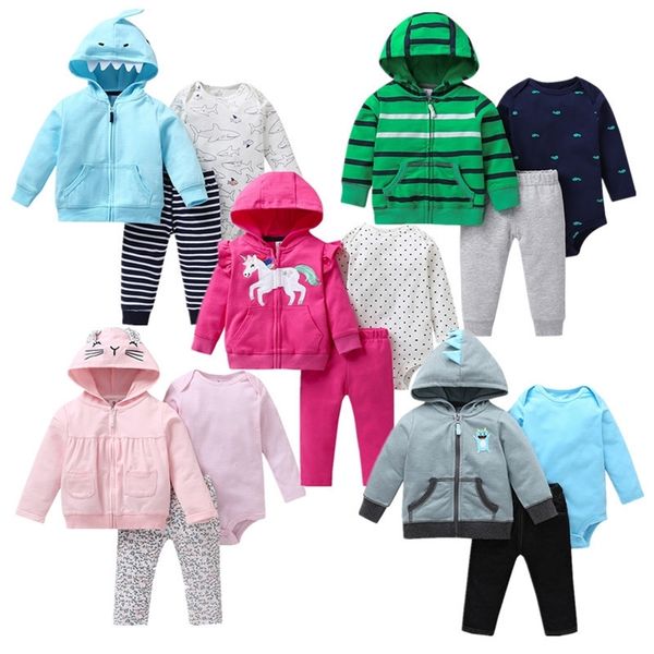

newborn baby clothing autumn 3pcs baby boys girls clothes jacket+pants+bodysuit cute animals infant set unicorn girls outfit lj201023, White