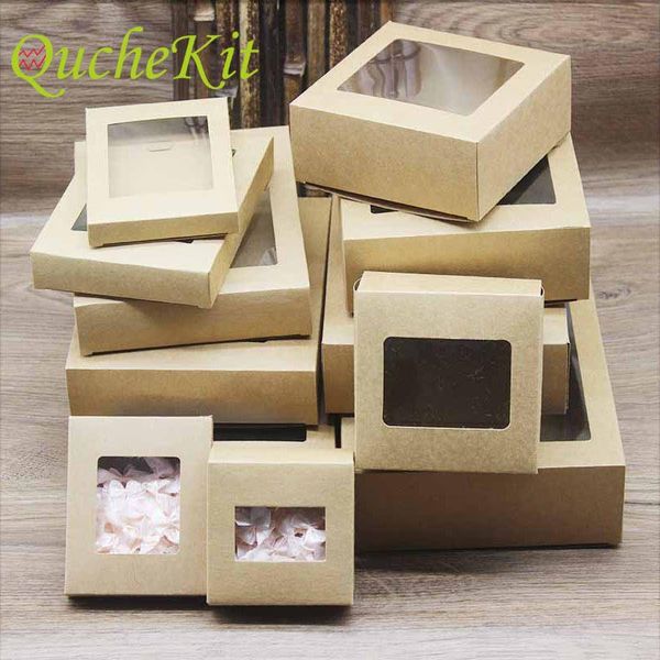 

gift wrap 50pcs paper box kraft cookies candy packing pvc open window birthday party wedding favor supply