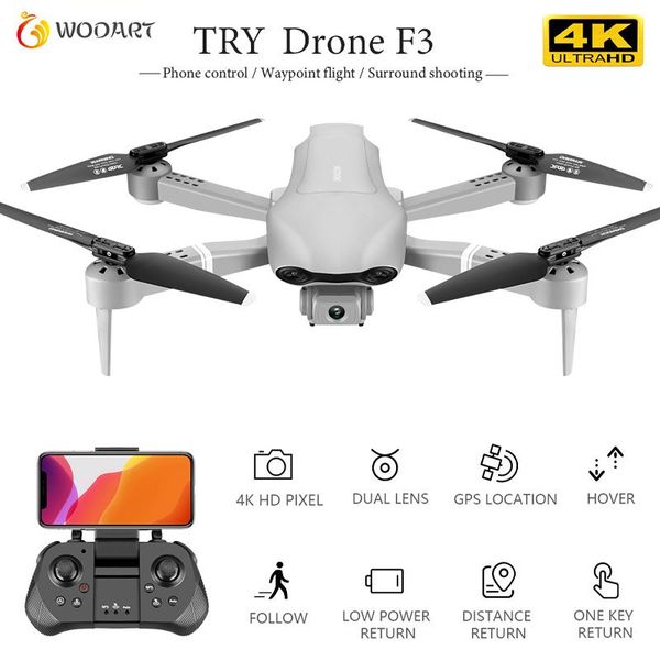 

f3 drone gps 4k 5g wifi live video fpv quadrotor flight 25 minutes rc distance 500m drone hd wide-angle dual camera rc quadrotor