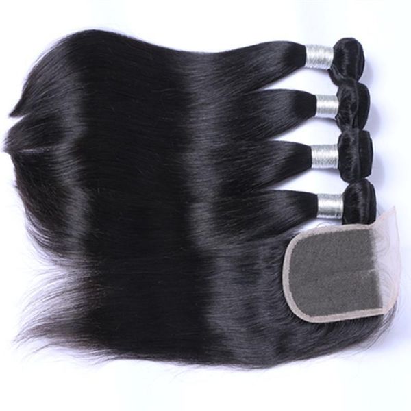 

malaysian human hair with closure unprocessed human hair with lace closure 4pcs per lot malaysian straight hair with closure, Black