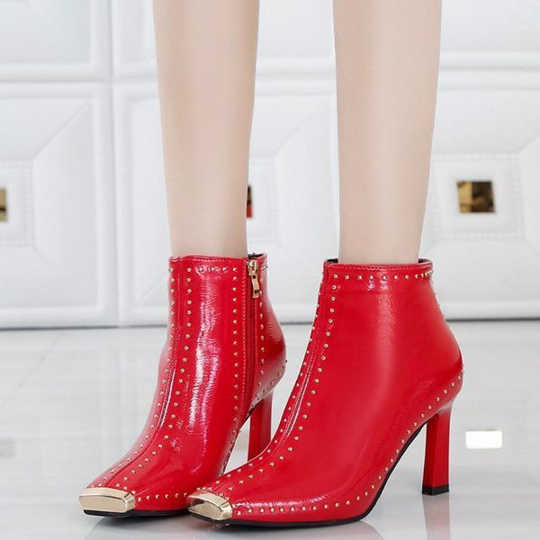 

boots 2021 woman designer squared toe girl boot leather solid autumn winter high-heeled shoes boot1, Black