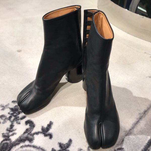 

split toe ankle for women print flower round chunky high heels short t show shoes ninja tide knight boots 201022, Black