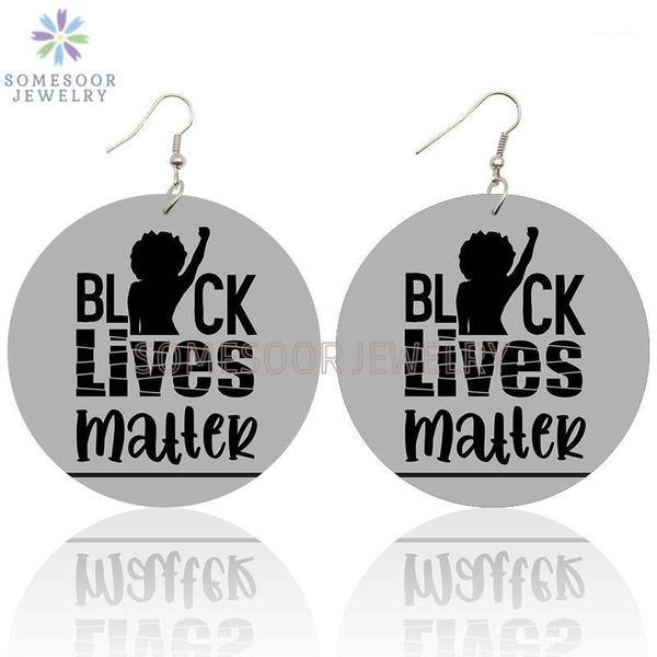 

somesoor black lives matter woman wooden drop earrings afro melanin power fist printed big loops dangle jewelry for lady gifts1, Silver