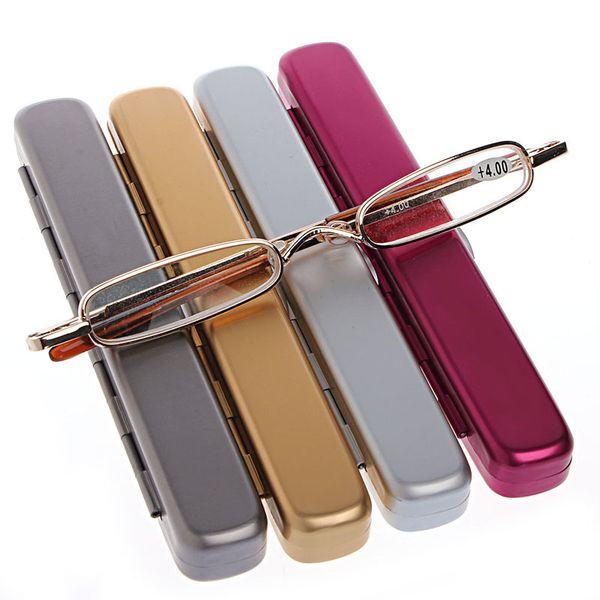 

full metal mini frame portable reading glasses eyeglasses with case +1.0 +1.5 +2.0 +2.5 +3.0 +3.5 +4.0 gold/ red/ gray/ silver