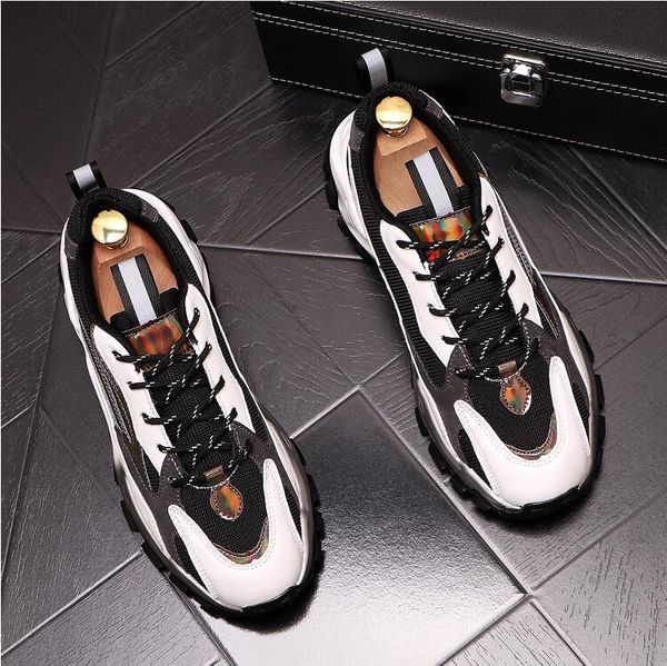 

new men streets sneakers causal flat platform shoes designer loafers lace up social masculino dress shoes d169, Black