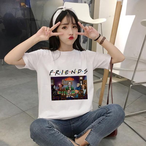

terror villain friends movie play cards picture hipster o-neck short sleeve aesthetic plus size graphic women t shirts, White
