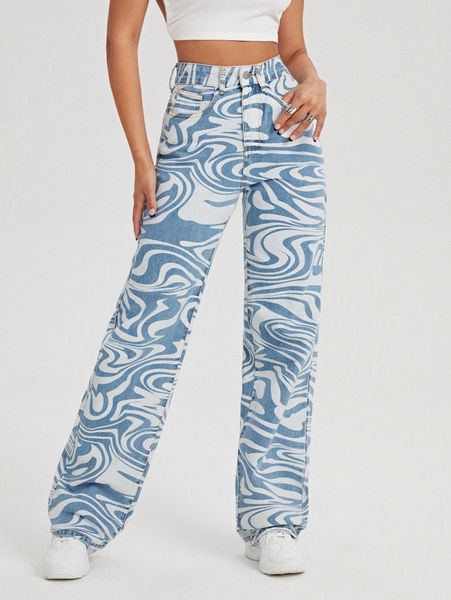 

high waist wide leg jeans i088#, Blue