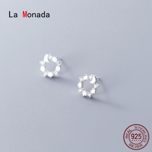 

stud la monada korean minimalist women earrings silver 925 fine jewelry beautiful star moon circle for, Golden;silver