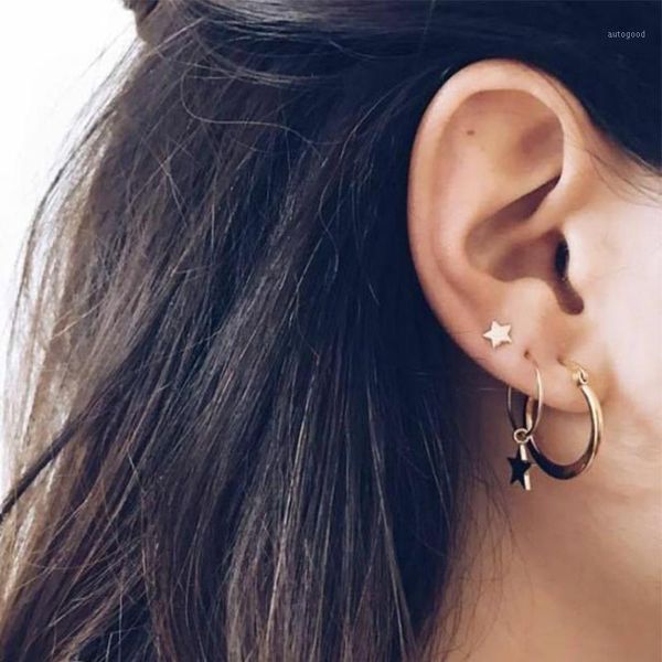 

stud 2021 simple gold star earrings for women brincos oorbellen boucle d'oreille pendientes bijoux1, Golden;silver