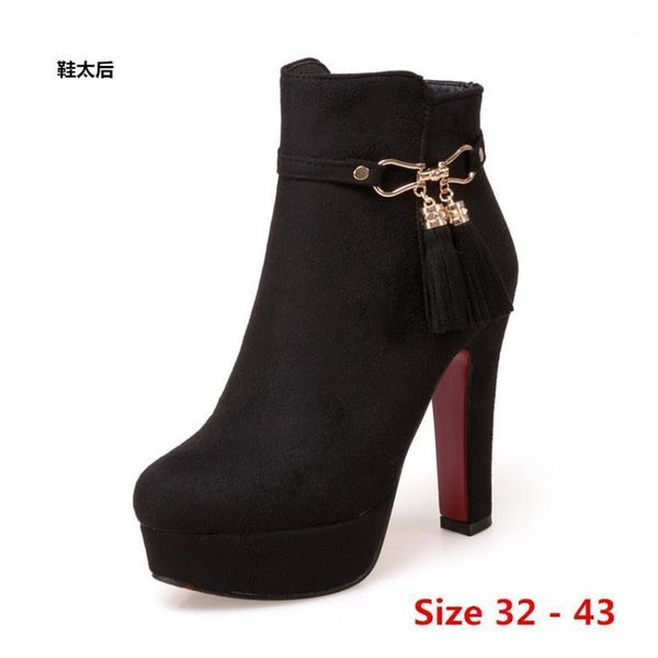

woman high heel platform boots high heels for women shoes spring autumn ankle boots booties female small big size 32 - 431, Black