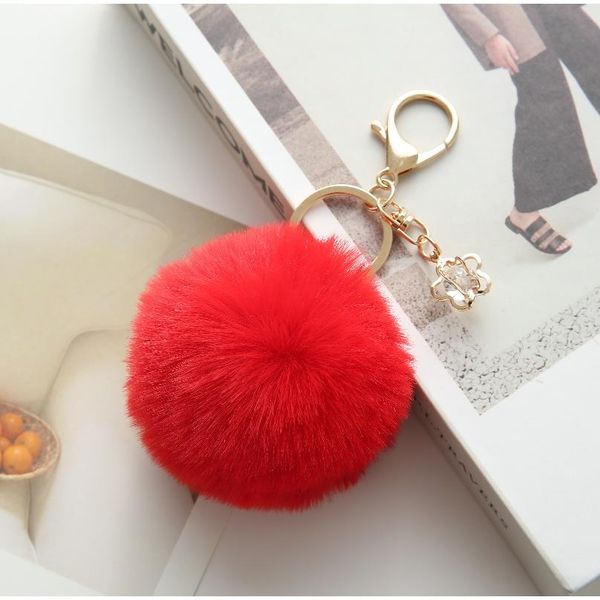 

fashion fur ball pom pom key chain with flower ball rabbit hair for women bag car ornament pendant key ring holder f wmtsts, Silver