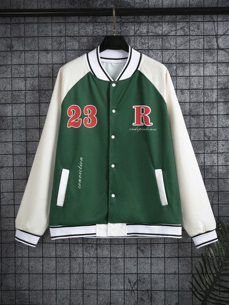 

romwe guys letter colorblock button front baseball jacket p8hc#, Black;brown