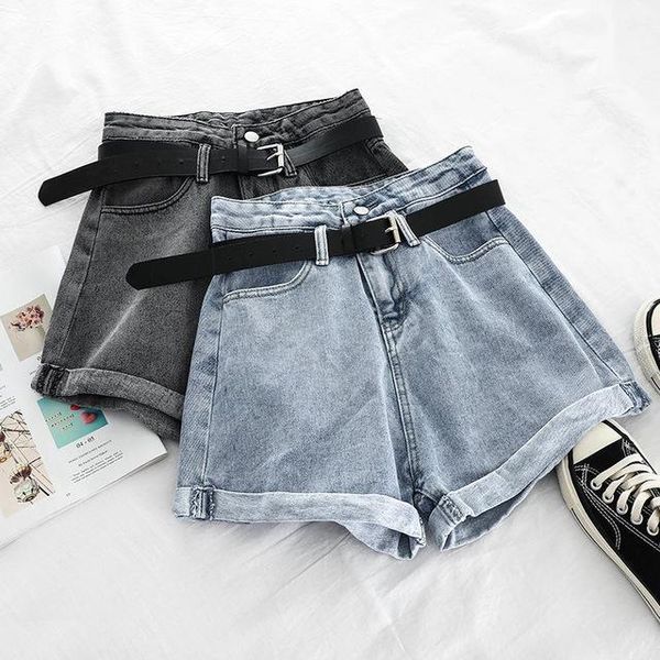 

women's shorts summer woman denim solid short pants belt s-3xl korea style casual sknniy streetwear, White;black