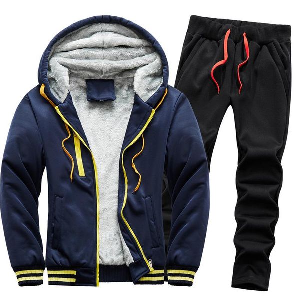 

mens sets new sportswear jacket+pants two piece sets male streetwear hoodies sweatshirts men winter thick warm coat, Gray