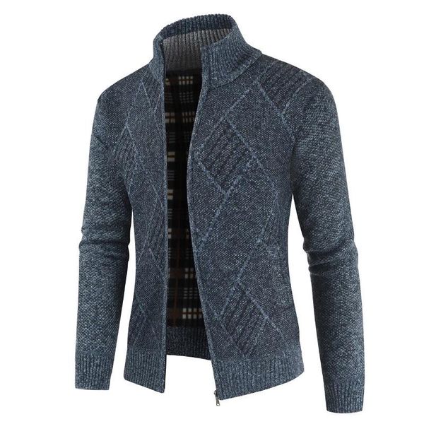 

men's sweaters 2021 geometric men cardigan casual stand collar zipper regular sweater autumn and winter warm, White;black