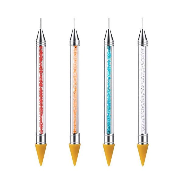 

2 mode nail art acrylic point flower double head diamond embroidery drill dot painting pen rhinestone picker crystal han qylsuq, Silver