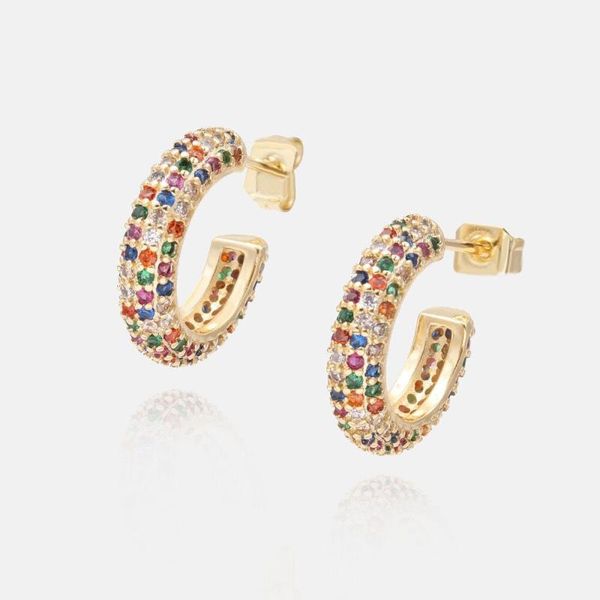 

hoop & huggie colorful cz and white brass earrings for women, Golden;silver