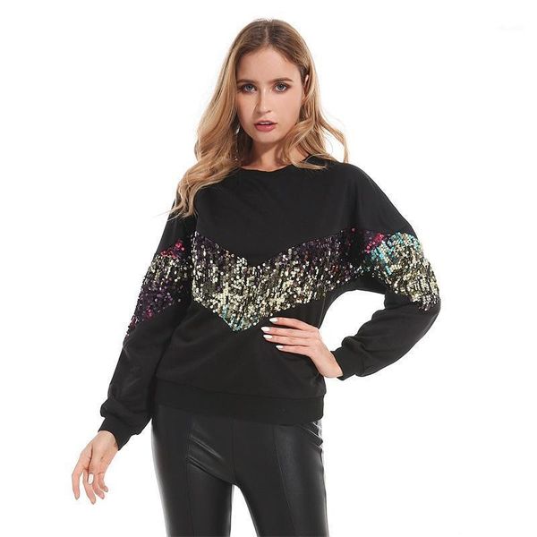 

sequined woman sweatshirt autumn winter long sleeve hoodies woman bling female hoodies1, Black
