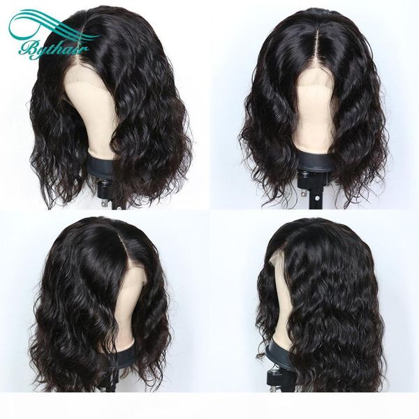 

short bob wavy virgin brazilian lace front human hair wigs natural wave pre plucked human hair full lace wig with baby hairs bythair, Black;brown