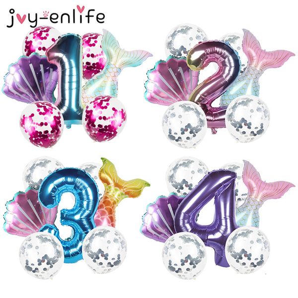 

8pcs 32/40inch number foil tail balloon baby shower wedding anniversary kids mermaid birthday party decor supplies