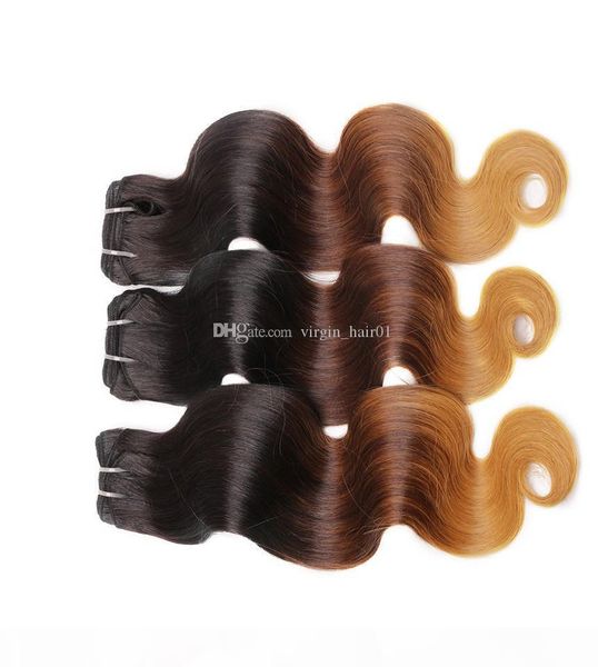 

t1b 4 27 ombre human hair bundles brazilian body wave bundles 3 tone wavy black brown blonde virgin hair extensions 3pcs lot