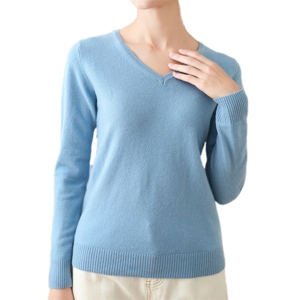 TAILOR SHEEP Pullover Frauen V-Ausschnitt Langarm gestrickte Wollpullover einfarbig schlanker Boden dünnes Hemd Tops 201221