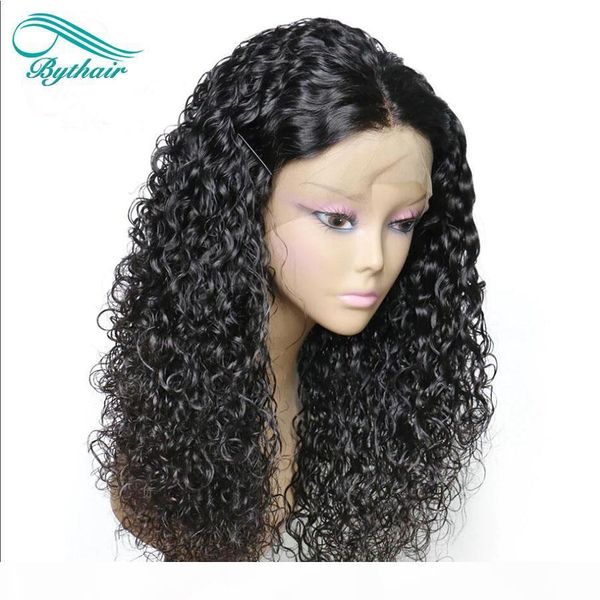 

high density brazilian virgin hair water wave glueless lace front human hair wigs pre plucked hairline lace front wig with baby hair bythair, Black;brown
