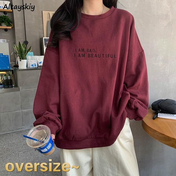 

hoodies women letter oversize burgundy bf couples 2xl loose all-match street style sweatshirt casual harajuku comfortable1, Black