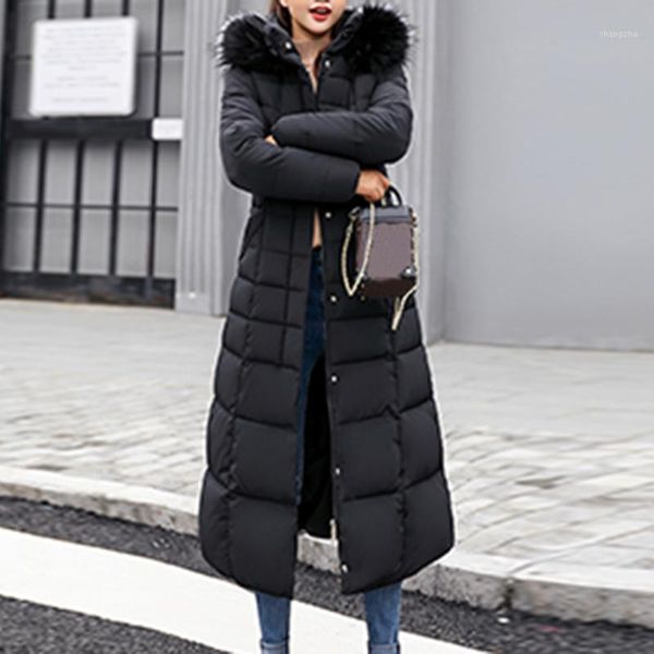 

2019 new style trendy coat women winter jacket cotton padded warm maxi puffer coat ladies long coats parka femme jacket1, Black
