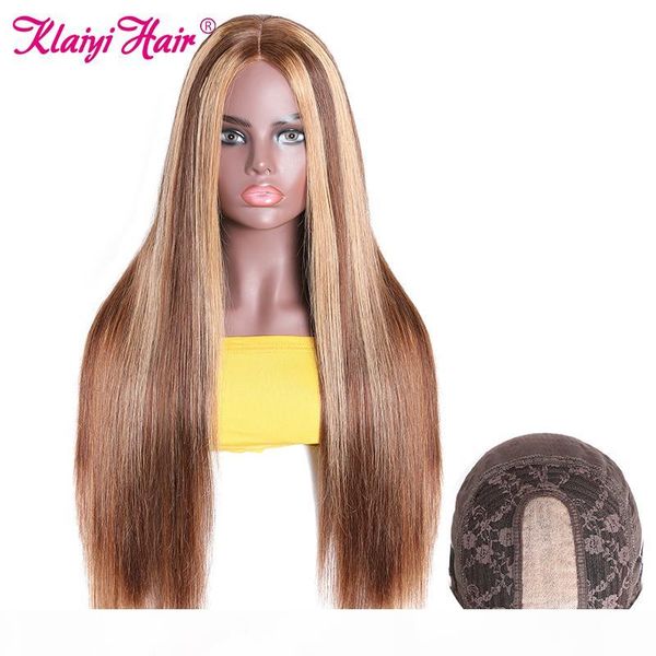 

klaiyi hair brazilian pu silk base wig straight lace front wig remy hair tl412 pre plucked straight human wigs for women, Black;brown