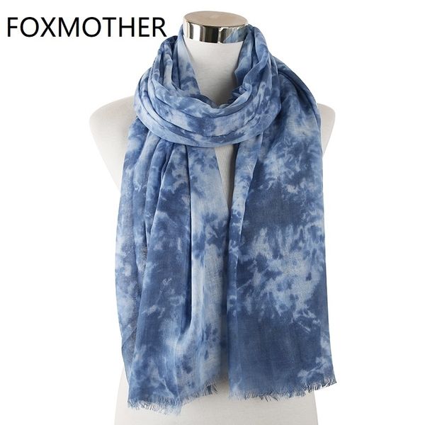 

foxmother new fashion lightweight soft green blue pink tie dye scarf shawl wrap women foulard femme scarves ladies y201007, Blue;gray