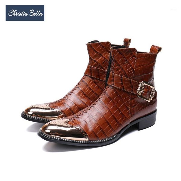 

boots christia bella british style bullock men genuine leather ankle brown wedding business dress plus size cowboy1, Black