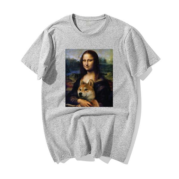 

funny classic da vinci mona lisa holding a dog print summer casual short sleeve harajuku streetwear hooded sweatshirt hoodie men t shirt