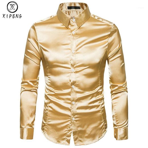 

silk shirt men 2019 satin smooth men solid tuxedo shirt business chemise homme casual slim fit shiny gold wedding dress shirts1, White;black