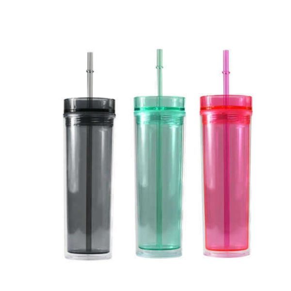 

16oz skinny acrylic tumbler double wall insulated clear plastic tumbler with lid and straw reusable drinking ware for party v01 130 g2