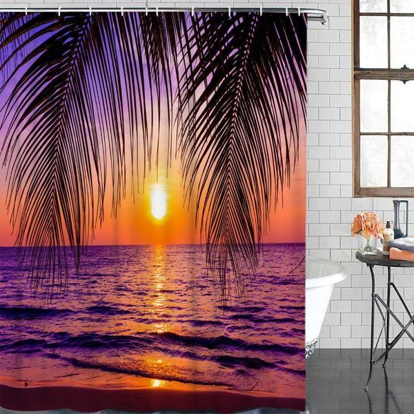 

bathroom curtain beach sun plant leaves waterproof fabric shower curtain bathroom decoration shower &12 hook1