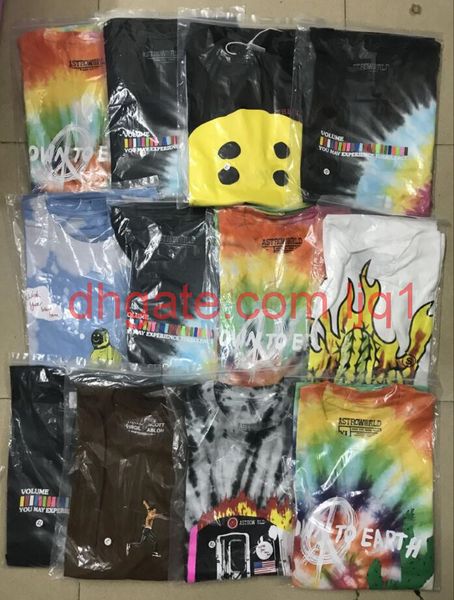 

2019 19ss cactus travis scott astroworld sicko tee t shirt men women tie dyeing hip hop t-shirts s-xl, White;black