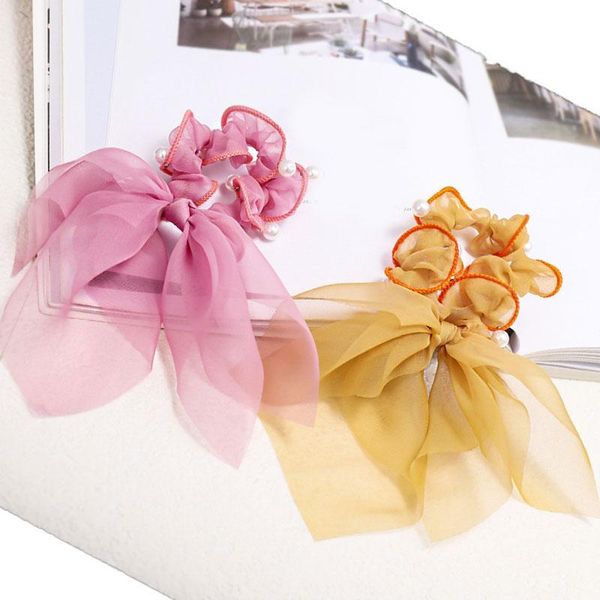

summer elegant bow hair band vintage hair scarf pearl chiffon hair ties women elastic rubber band sweet color headband for girl q bbyzwr